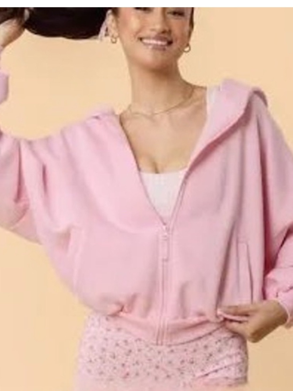 BLOGILATES 😍 Marshmallow Relaxed Cropped Pink Zip-Front Hoodie with Hood